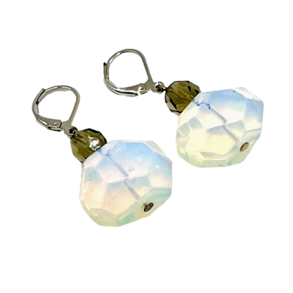 Opalite Crystal Lume Dangle Earrings Blue Glow